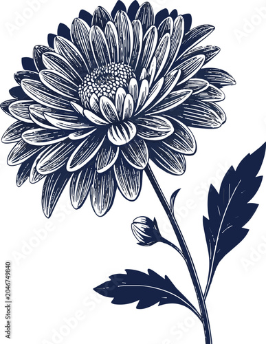 A minimalist vector illustration of a chrysanthemum flower in a simple, elegant design style