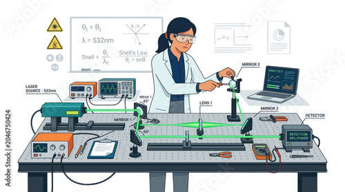 Foto Engineer testing advanced laser and optical equipment in laboratory