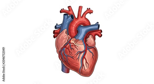 Vibrant red heart with blue and purple accents isolated on white.