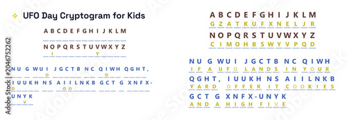 Canvastavla UFO Day Cryptogram for Kids with Letter Replacement Guide