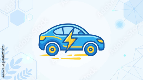 A blue electric vehicle icon with a yellow lightning bolt symbol