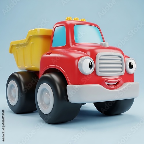 Brightly colored toy truck with yellow and red body.