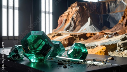 Uncut Emeralds Showcasing Natural Crystal Structure and Rough Gemstone Beauty