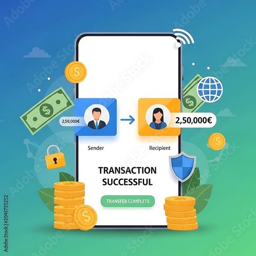 Digital money transfer transaction confirmation on smartphone.