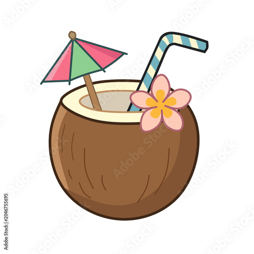 Illustratoion vector coconut cocktail with straw tropical summer PNG