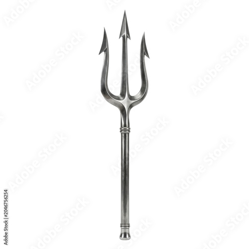 Isolated metallic trident weapon with sharp points for ancient