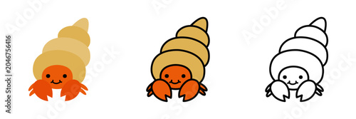 ヤドカリヤドカリのイラストセット ポップでかわいい海の生き物
