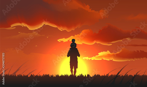 Foto Fathers Day Celebration Father Son Silhouette Illustration