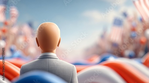 Person Observing a Colorful Parade Float at a Festive Event
