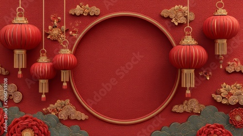 Elegant Design with Golden Lanterns and Red Background Elements