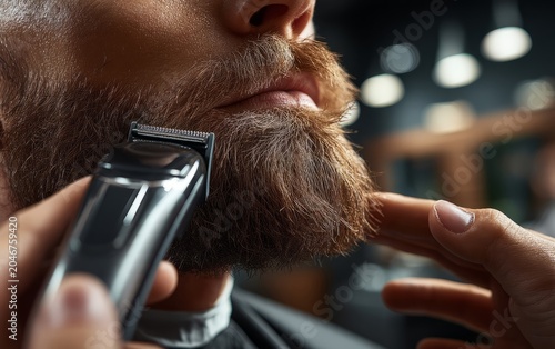 Professional Beard Grooming Precision with Electric Trimmer in Action