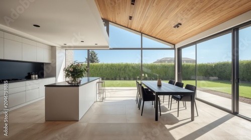 living room interior with full glass windows