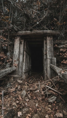 old and dilapidated cave door
