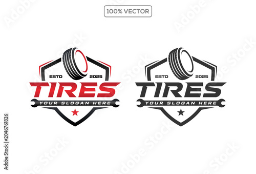 Tire shop and repair service logo design template illustration