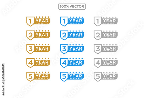 Minimalist Vector warranty shield with checklist label icon set. number of years 1, 2, 3, 4, 5. illustration