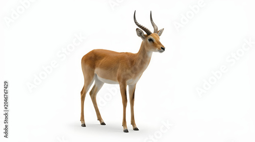 A majestic impala, a graceful antelope species, stands proudly on a pure white background, showcasing its elegant form and impressive horns