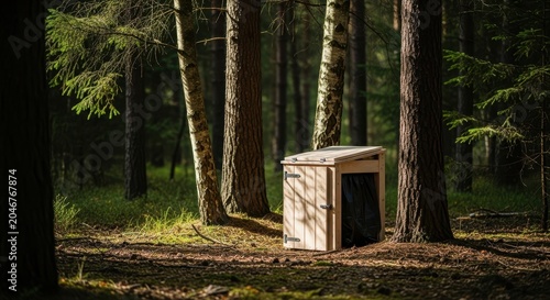 Biodegradable Toilet Positioned in Tranquil Forest Environment