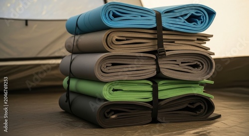 Stacked Mats in Various Colors for Outdoor Fitness and Camping Activities