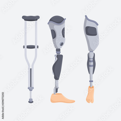 Prosthetic Legs and Crutches - Medical Equipment Vector Illustration