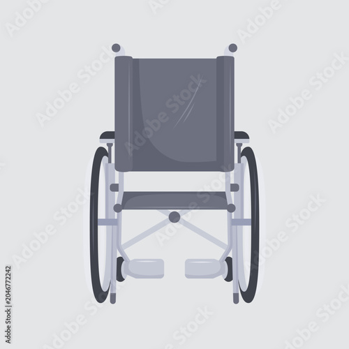 Front View of a Modern Gray Wheelchair on a Light Gray Background