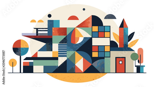 Canvastavla Modern geometric abstract city architecture composition with geometric abstract