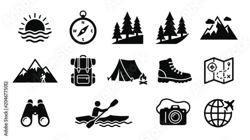 Fotografie Set of Camping and Adventure Icons for Travel and Outdoor Recreation