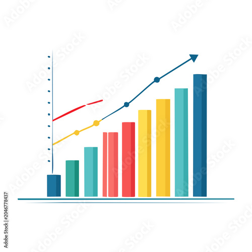 Flat design bar chart showing growth and progress