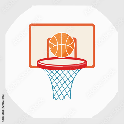 Flat design basketball hoop with ball