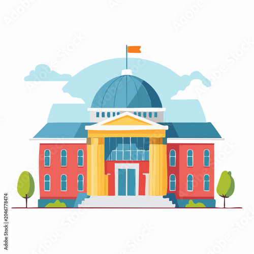 Flat design illustration of a government building with a dome