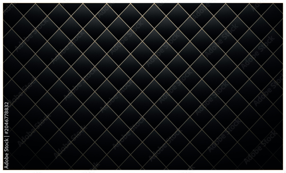 Naklejka premium Luxury black quilted leather background with gold lines Luxury diamond vector background ornament fabric pattern 