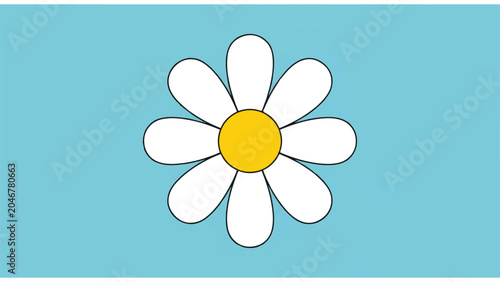 Canvas Print White Cartoon Daisy Flower Illustration.