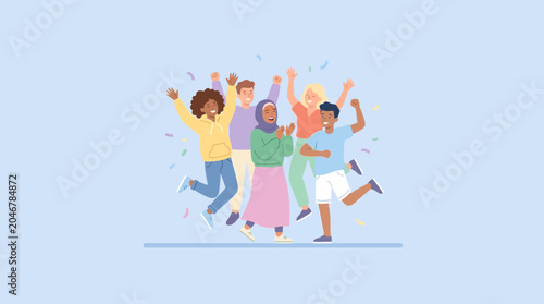 Bild auf Leinwand Group of Diverse People Dancing and Celebrating Joyfully 1.