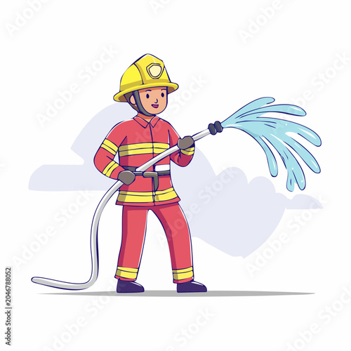 Cartoon firefighter spraying water from a hose