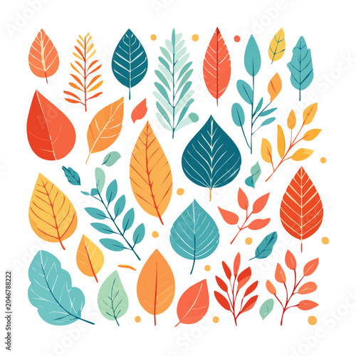 Flat design autumn leaves pattern on white background