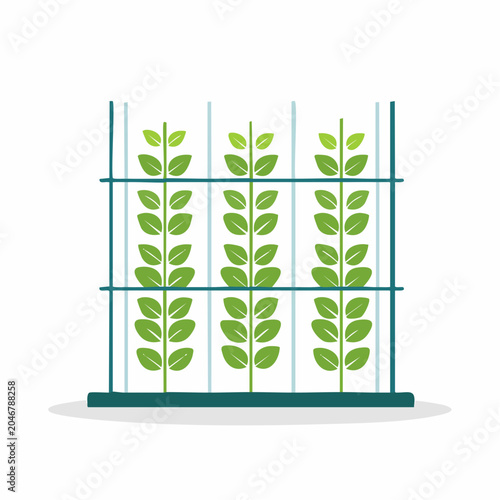Flat design illustration of a vertical farm with green plants
