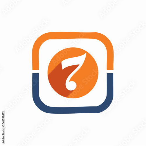 Number 7 Logo with Orange Circle and Blue Square Frame