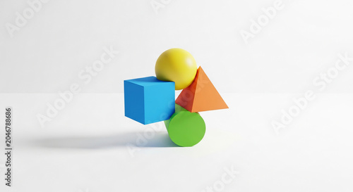 Colorful Building Blocks and Color Chart on White Background