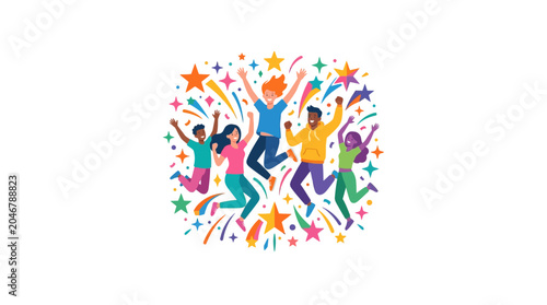 Tableau sur toile Vibrant Celebration of Joy and Excitement with Dancing and Confetti