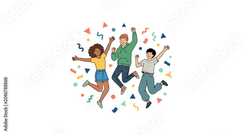 Foto Joyful People Celebrating with Dancing and Confetti.
