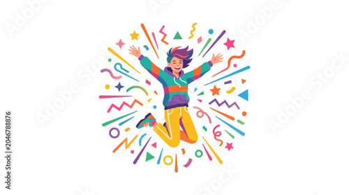 фотографія Joyful Person Celebrating with Colorful Confetti and Streamers.