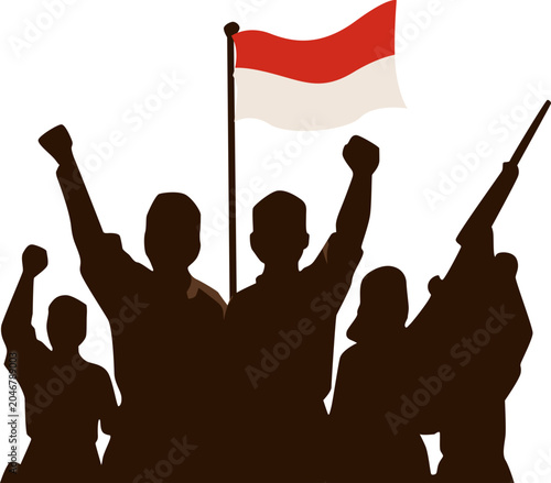 vector silhouettes of people with flag