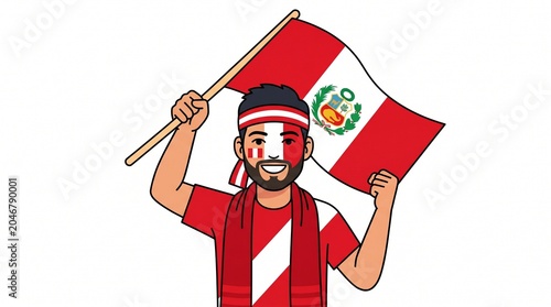 Peruvian fan with flag and face paint celebrating Vector