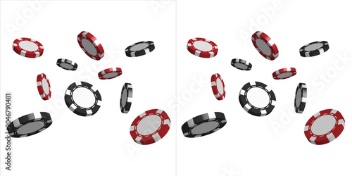 Quadro su tela 3d render of falling casino poker chips isolated on transparent background