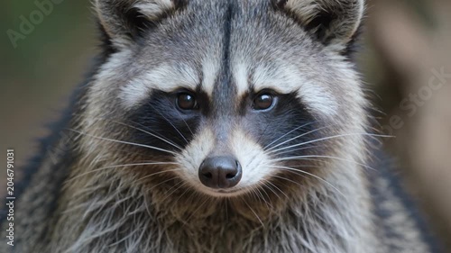 Detailed Close-up Portrait of a Curious Raccoon Face