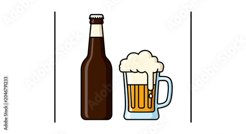 Foto Beer Bottle and Frothy Mug Icon