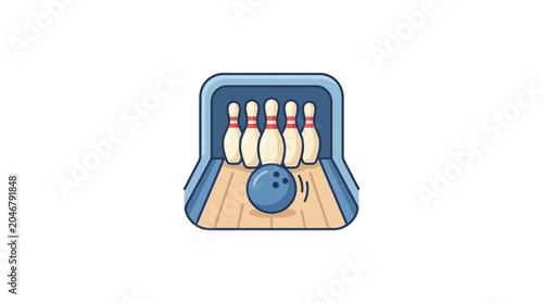 Billede på lærred Bowling Ball Rolling Towards Pins in Alley