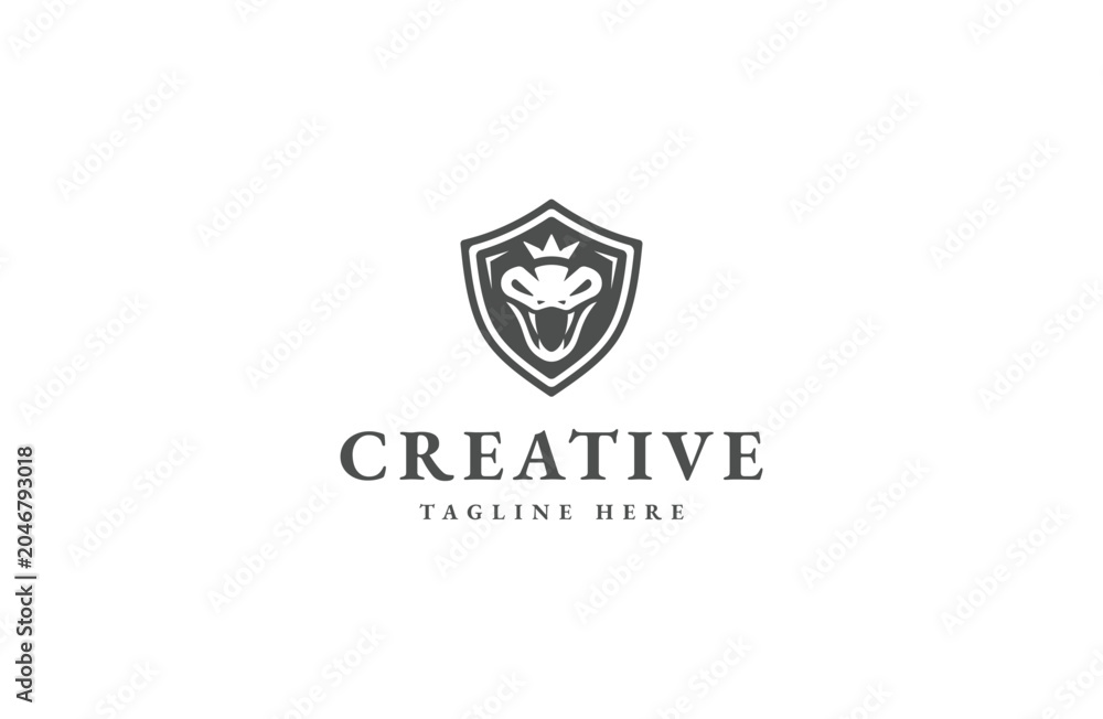 Naklejka premium Head snake shield logo design template flat vector