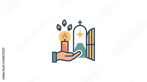 Fotografía Candlelight Vigil and Church Icon: Faith, Hope, and Prayer