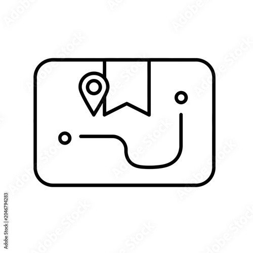 A minimalist line icon representing a map with a location pin and route