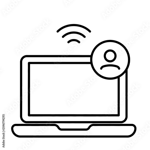 An icon illustration of a laptop emits a WiFi signal with a frowning person notification on the screen.